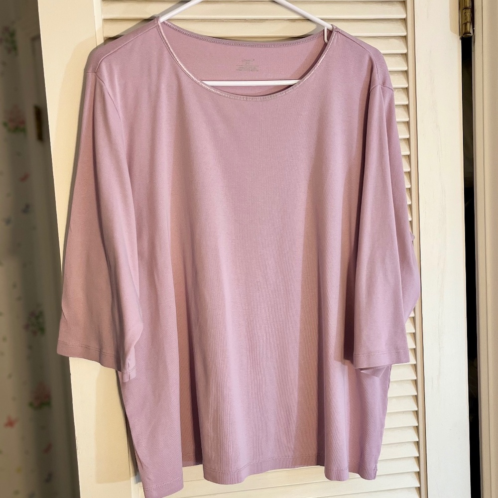 CJ Banks Lavender Satin Neck Tee 2X